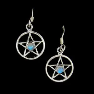 Sterling Silver Pentacle with 3mm Moonstone Dangle Earring ES283MT