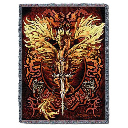 Flameblade Dragon - Ruth Thompson  - Cotton Woven Blanket Throw