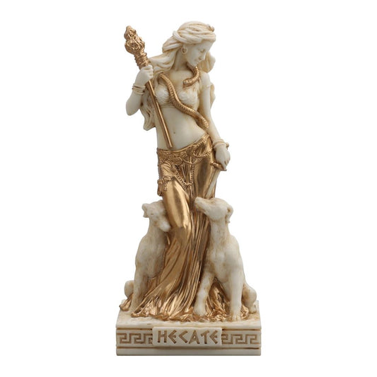 Ivory Gold Finish Hecate (Hekate) Goddess of Magic Mini Statue Hand Painted