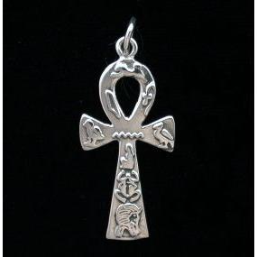 Sterling Silver Ankh with Hieroglyphics Pendant