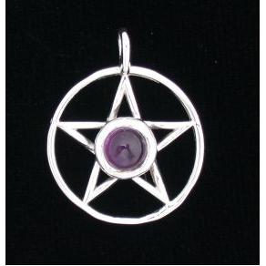 Sterling Silver 18mm Pentacle with 5mm Amethyst Pendant