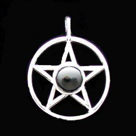 Sterling Silver Pentacle 18mm with 5mm Natural Black Onyx Pendant