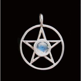 Sterling Silver 18mm Pentacle with 5mm Moonstone Pendant