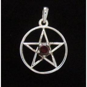 Sterling Silver Pentacle 21mm with Faceted Garnet Pendant