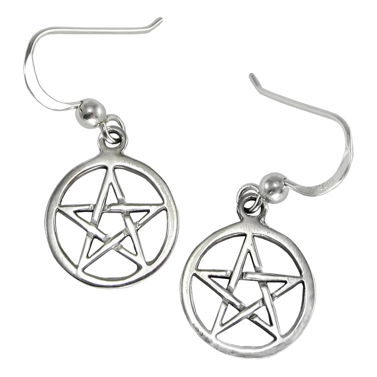 Sterling Silver Open Pentacle Pentagram Star Dangle Earrings MM#3