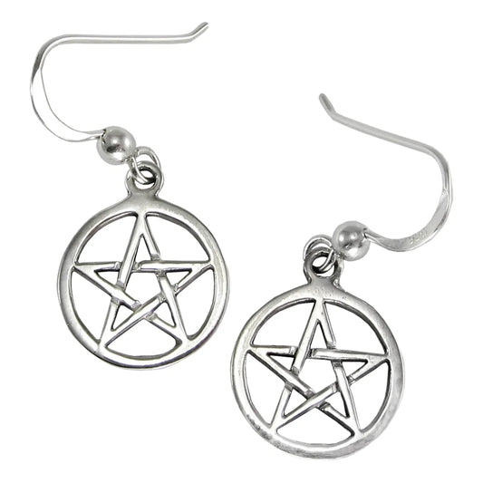 Sterling Silver Open Pentacle Pentagram Star Dangle Earrings MM#3