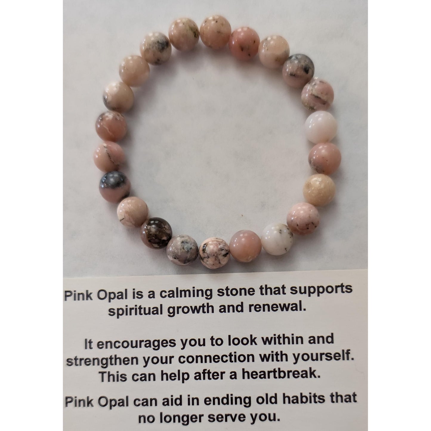 Pink Opal Bracelet, for spiritual growth, 8mm Beaded Crystal