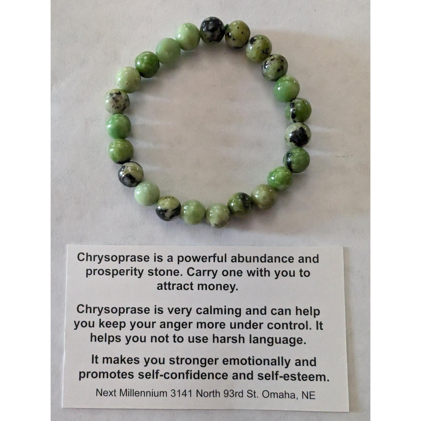 Chrysoprase Bracelet, for Money and Prosperity, 8mm Beaded