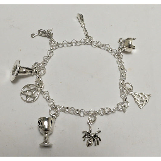 Pagan and Wiccan Silver Charm Bracelet