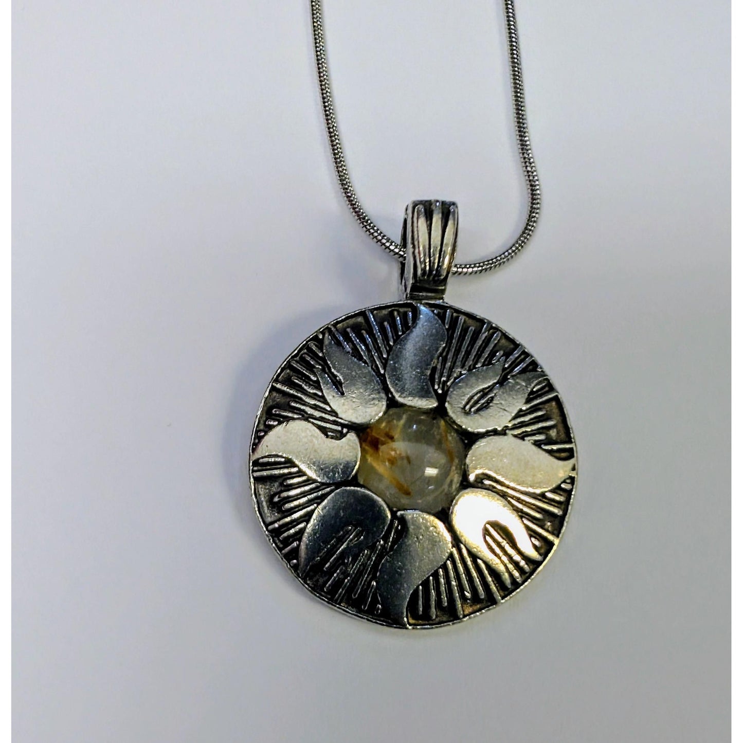 Avalon Blessings “Clarity To This Person” Pewter Necklace Rutilated Quartz