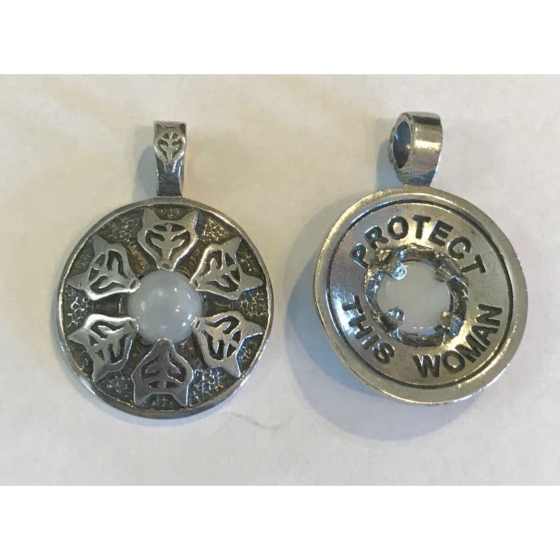 Avalon Blessings Pendant "Protect This Woman" Pewter Pendant Moonstone Wolf Goddess