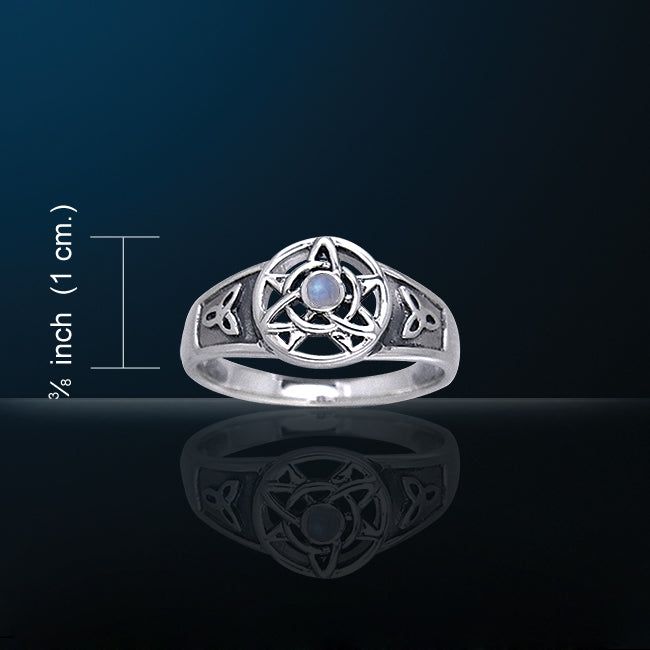 Druid Pentacle & Triquetra Knot Moonstone White Bronze Ring