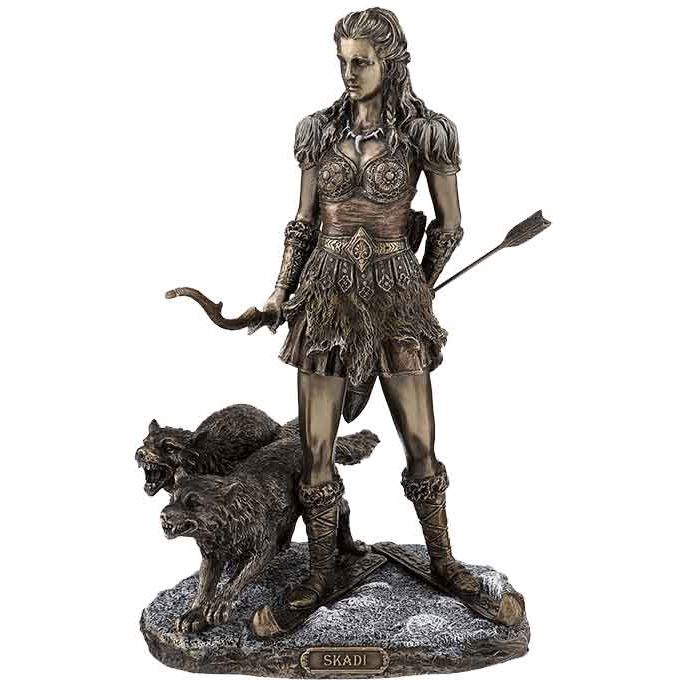 Veronese Design 10 7/8 Inch Skadi Norse Giantess Ski Goddess of Winter and Mountains with Wolves Cold Cast Resin Bronze Finish Sculpture