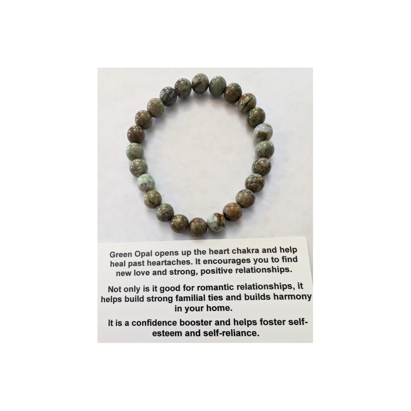 Green Opal Bracelet, for helping heartbreak, 8mm Beaded Crystal