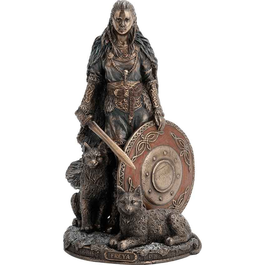 Veronese Design 8 1/4 Shield Maiden Freya Norse Goddess of Love Beauty and War Cold Cast Resin Sculpture Antique Bronze Finish Statue