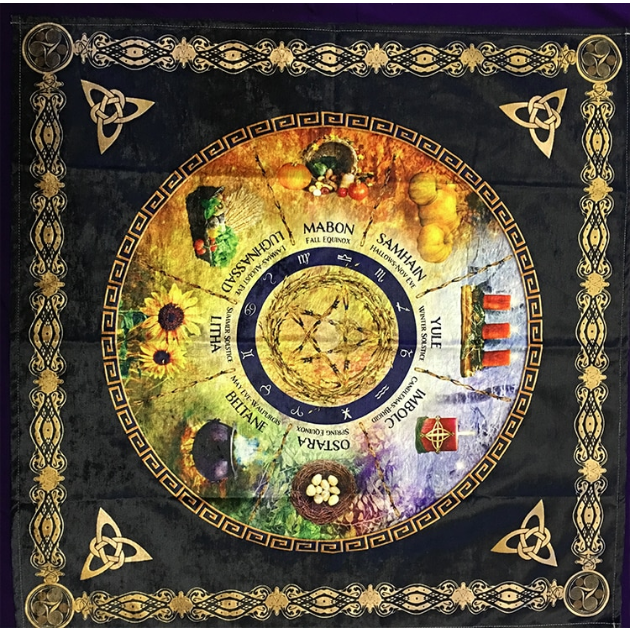 Beautiful Chenille Wheel of The Wiccan Year Altar Cloth with Sabbats