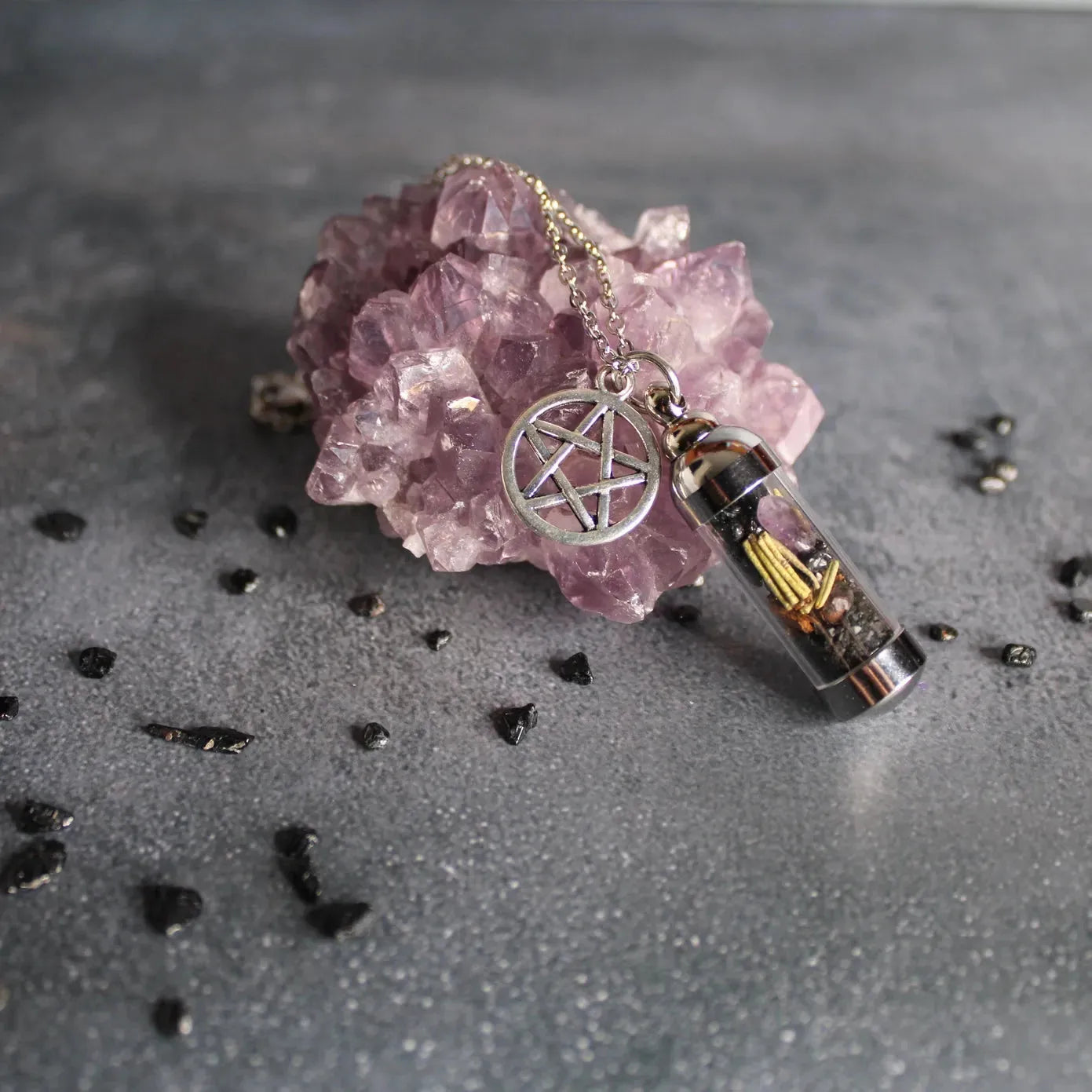 Protection Spell Jar Amulet Necklace, Witchy Crystal Jewelry