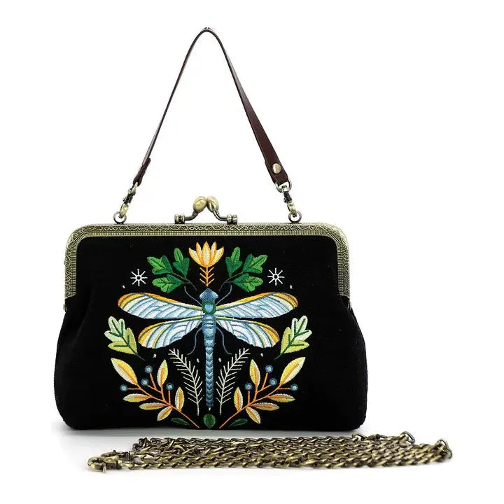 Dragonfly Vintage Look Kisslock Bag Purse