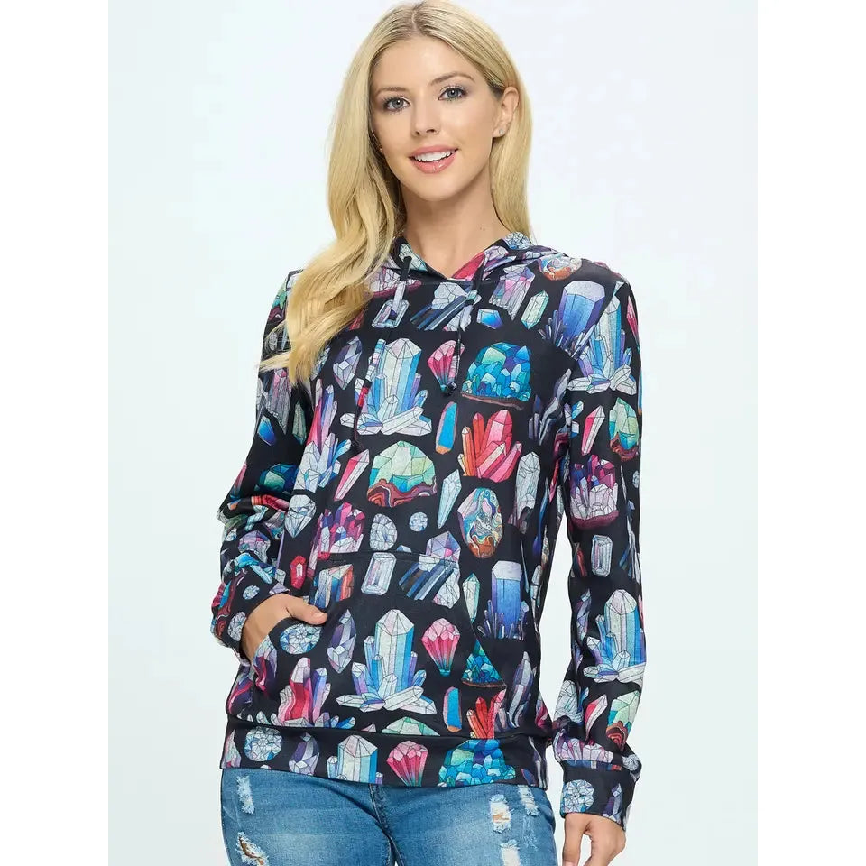 Crystal Print Hoodie with Pocket S-XL