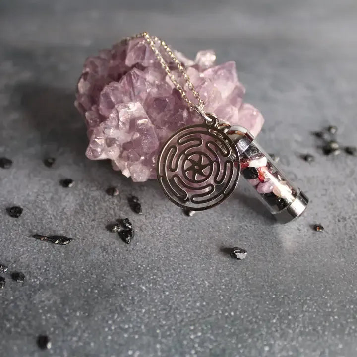 Hecate Spell Jar Amulet Necklace, Witchy Crystal Jewelry