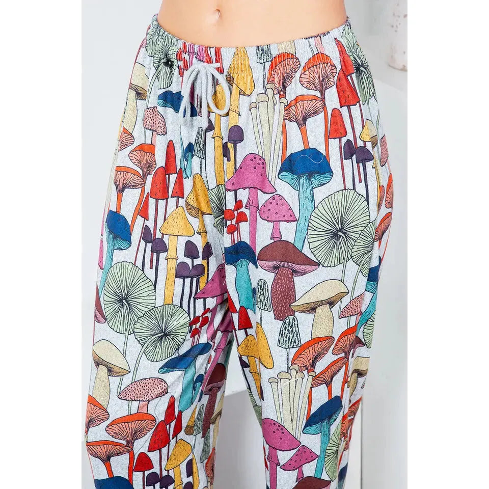 Whimsical Mushroom Print Jogger Pants