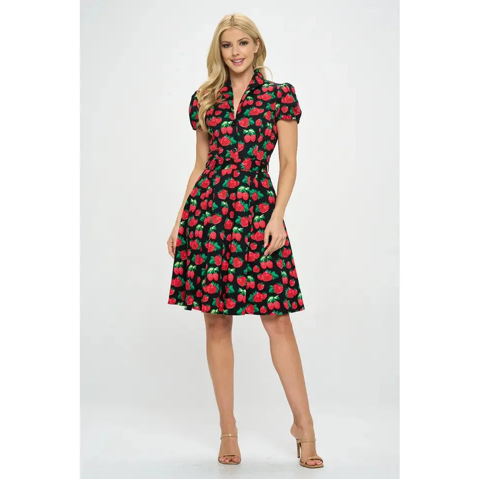 Retro Strawberry Plus Size Fit and Flare Dress 1X-3X