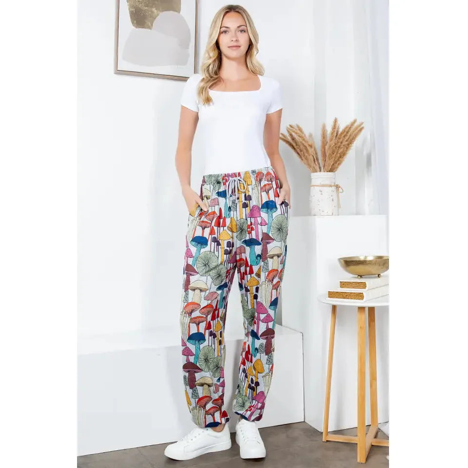 Whimsical Mushroom Print Jogger Pants