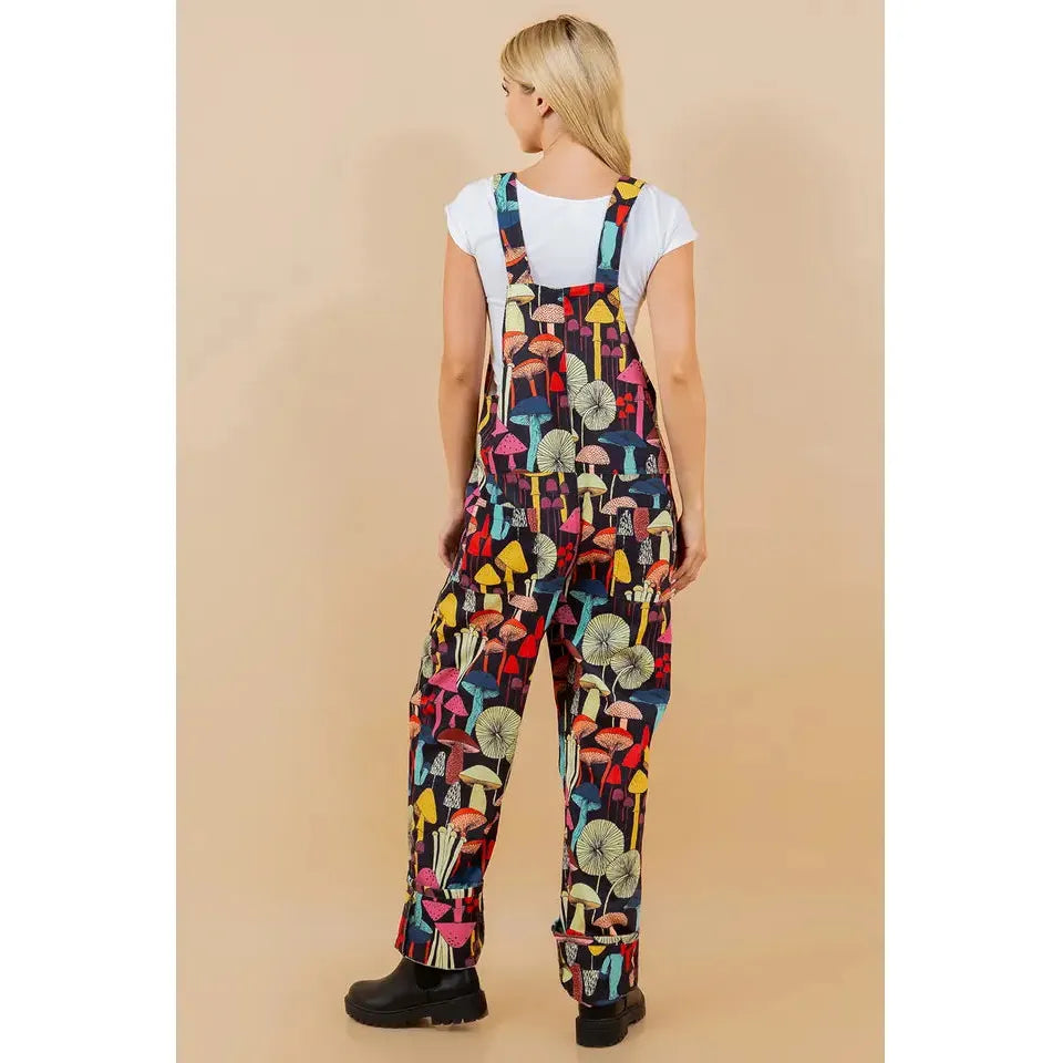 Black Mushrooms Overalls Jumpsuit Sizes Small-3X