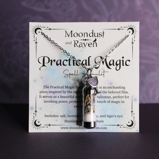 Practical Magic Spell Jar Necklace, Witchy Crystal Jewelry