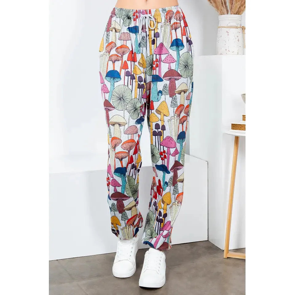 Whimsical Mushroom Print Jogger Pants