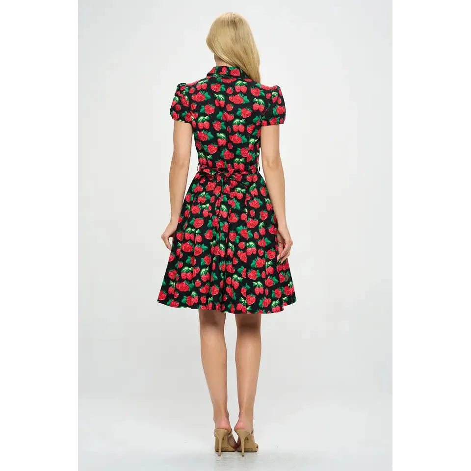 Retro Strawberry Plus Size Fit and Flare Dress 1X-3X