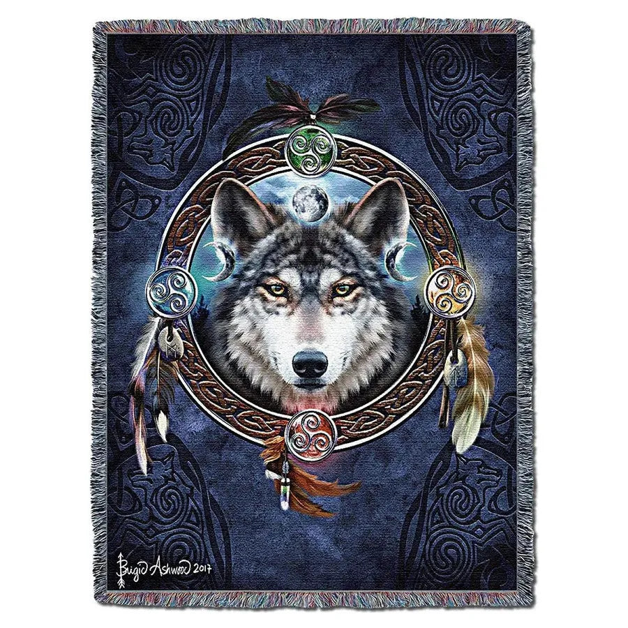 Celtic Wolf Guide Tapestry Blanket by Brigid Ashwood