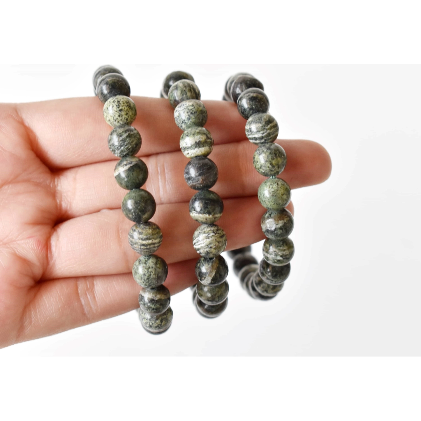 Green Zebra Jasper Bracelet for Money and Abundance. 8mm Crystal Bracelet