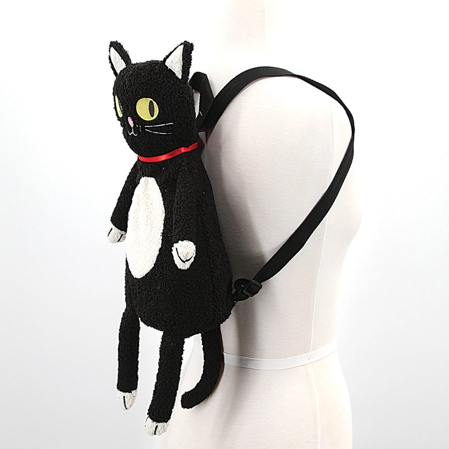 Furry Black Cat Backpack Purse