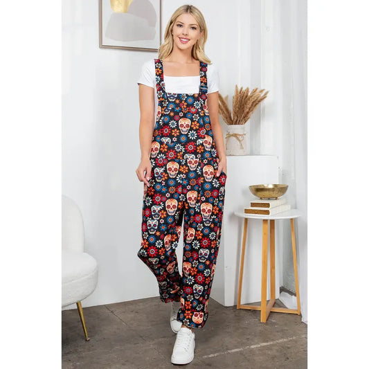 Sugar Skull Overalls Jumpsuit Sizes Small-XL