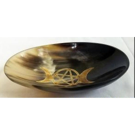 TRIPLE MOON RITUAL OVAL BOWL 5" x 3.5" Made of Bison Horn