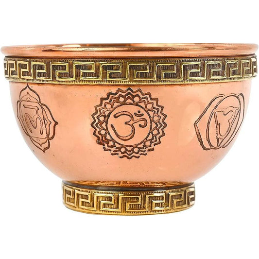 7 Chakra Symbol Copper Offering Bowl 3"D