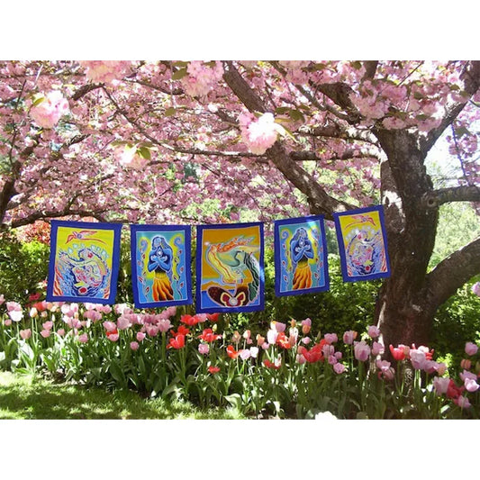 Rooted in Reverence, Seated in Spiri Batik Flags String of 7 by Good Karma Flags