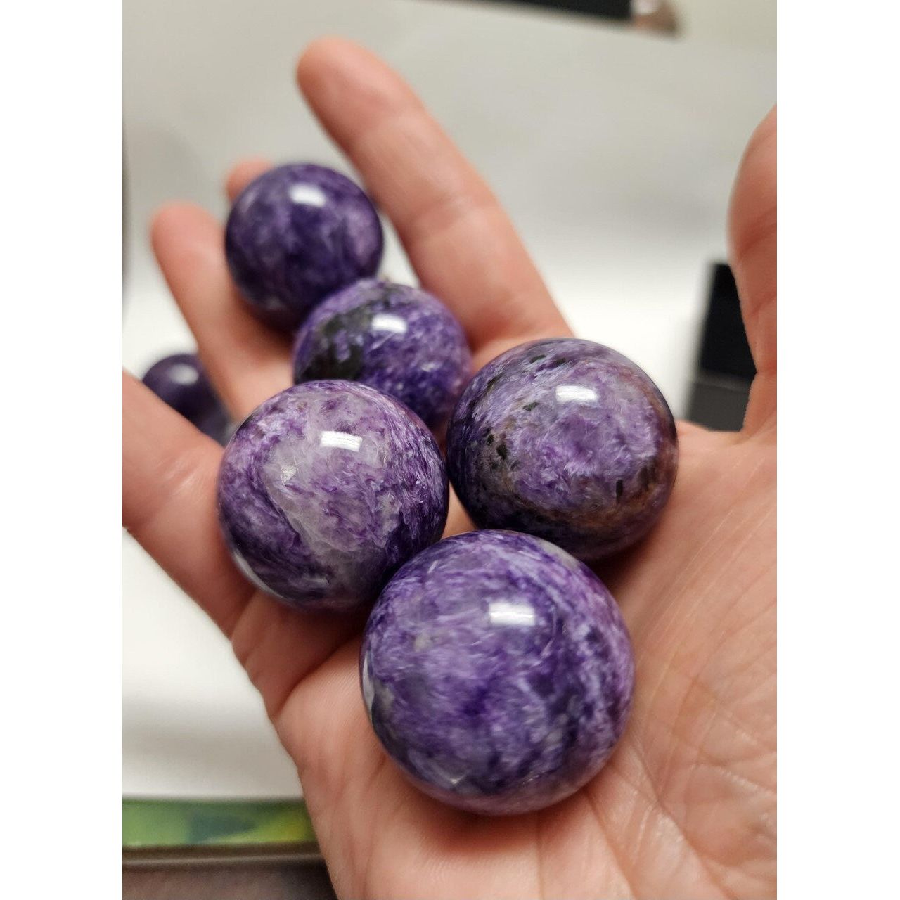 Beautiful Charoite Spheres from Russia for Psychic Ability, Creativity and Crown Chakra.