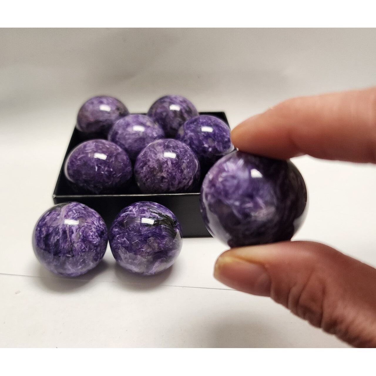 Beautiful Charoite Spheres from Russia for Psychic Ability, Creativity and Crown Chakra.