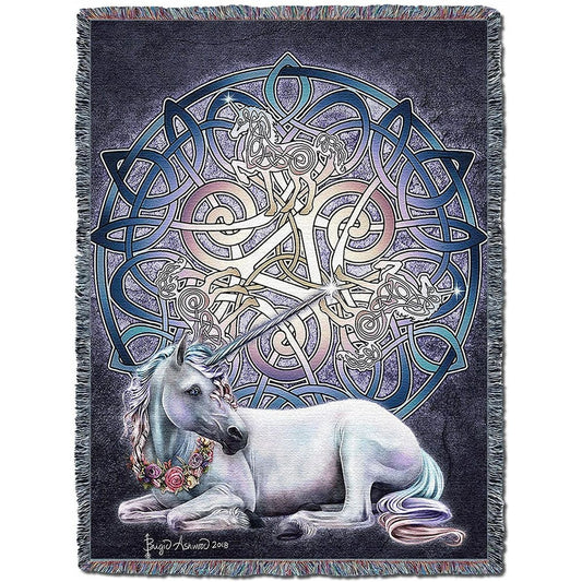 Celtic Unicorn Tapestry Blanket by Brigid Ashwood