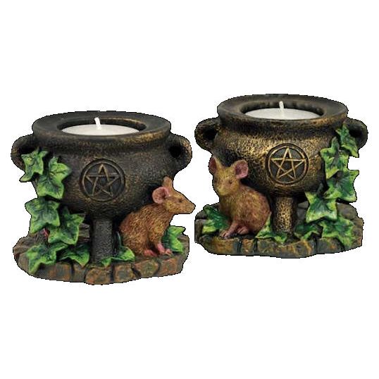 Adorable Mouse and Cauldron Candle Holder Set of Two Votive Candle Holder