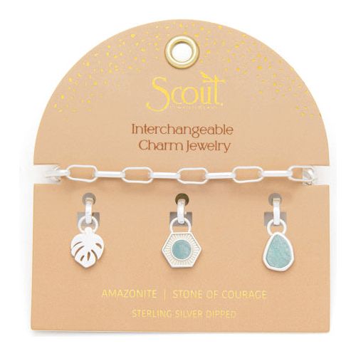 Interchangeable Charm Bracelet - Amazonite/Courage/Silver