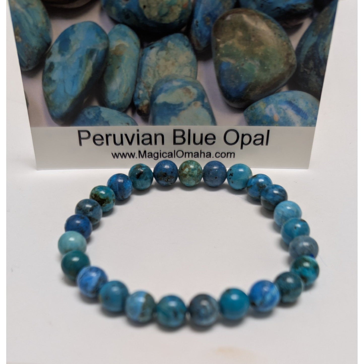 Peruvian Blue Opal 8mm Beaded Crystal Stone Bracelet