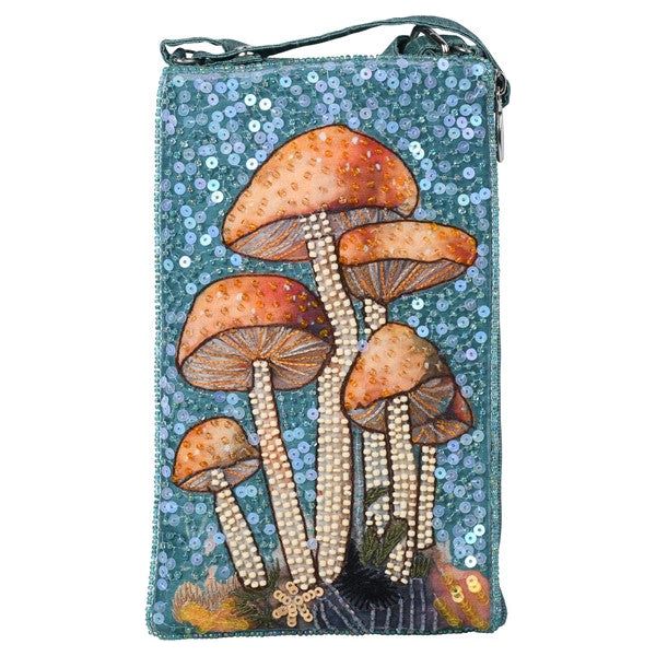 Mushrooms Phone Cross Body Bag Purse Beaded Fair Trade