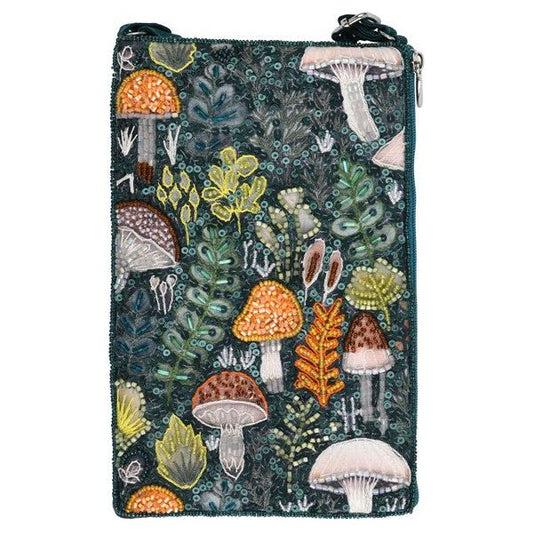 Enchanted Woods Mushrooms Phone Cross Body Bag Purse Beaded Fair Trade