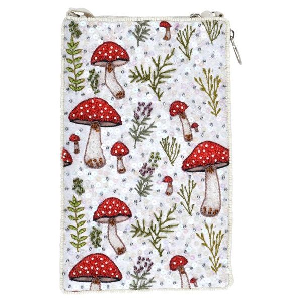 Foraging Mushrooms Phone Cross Body Bag Purse Beaded Fair Trade